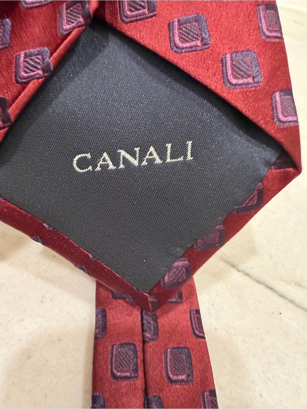 Canali Men's Burgundy Geometric Silk Tie NWT Made in Italy - Picture 6 of 10